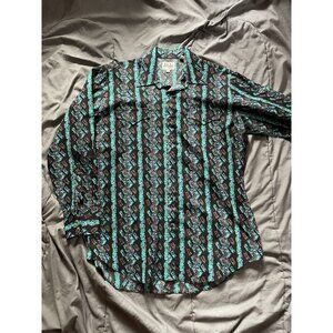 New Men’s Black Blue ELY Cattleman Long Sleeve Pearl Snap Shirt. 16.5x34 Sz L